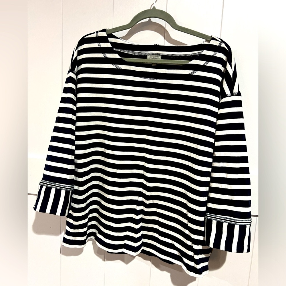 T by Talbots XLP Womens Nautical stripes Navy Blue & White 3/4 sleeve top Petite